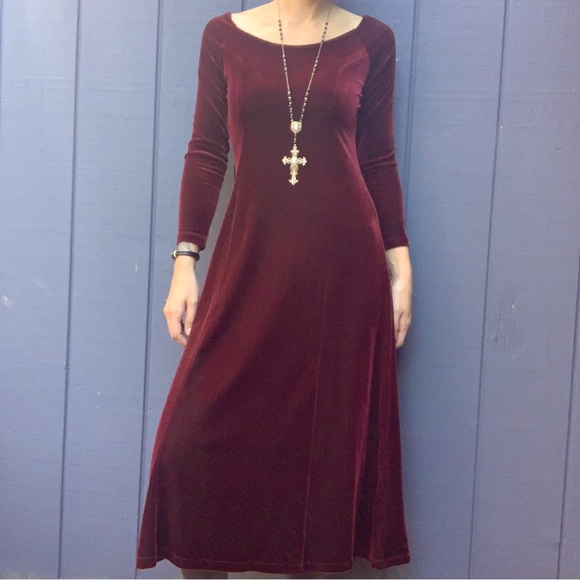 SOLD!!Vintage Moda International burgundy velvet maxi Sz PS - Picture 1 of 4